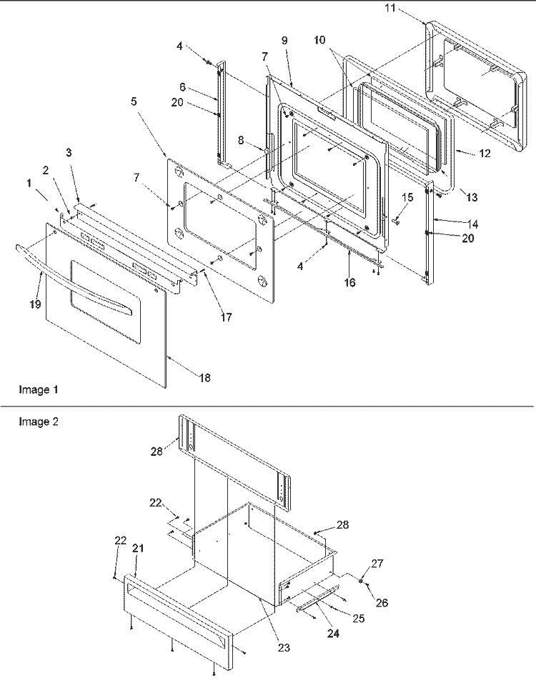 Oven Door and Storage Door Diagram and Parts List for CSG7601WW P1143398NWW Amana Range