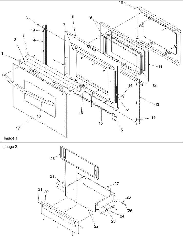 Oven Door and Storage Diagram and Parts List for CSR3602WW P1143838NWW Amana Range