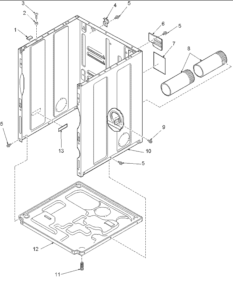 CABINET AND BASE Diagram and Parts List for PLEA30AW Amana Dryer