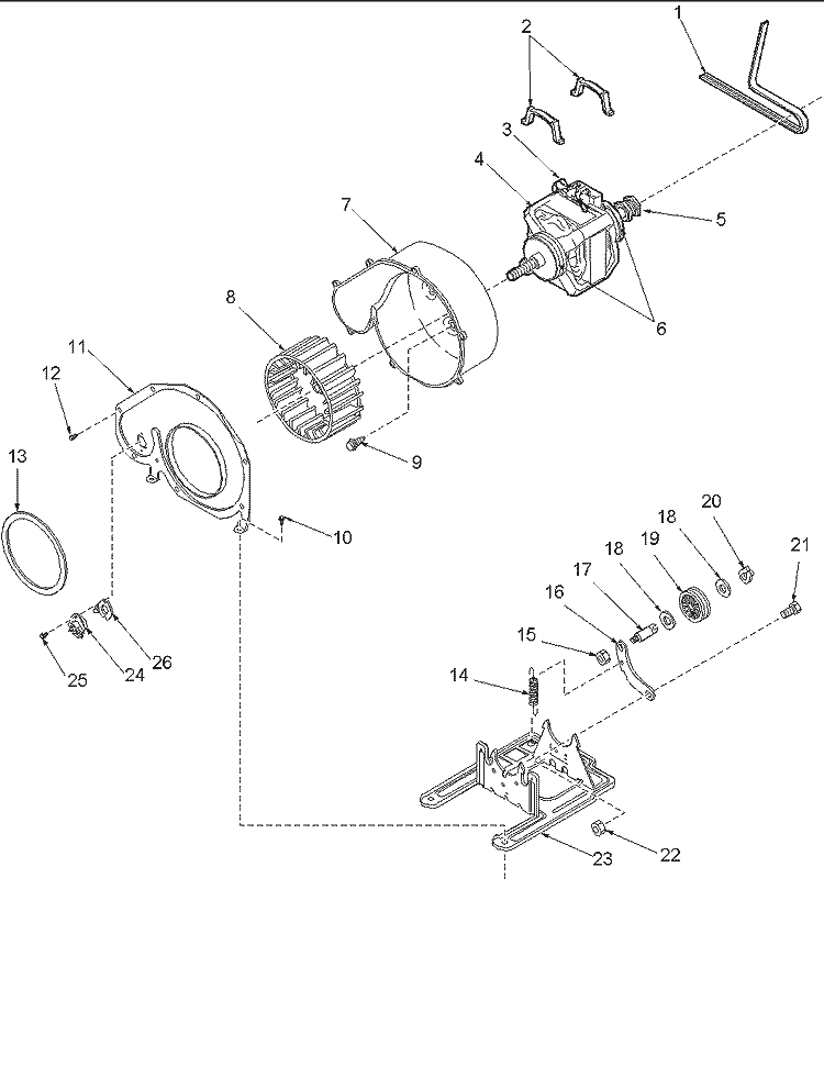 MOTOR AND FAN ASSEMBLIES Diagram and Parts List for PLEA30AW Amana Dryer