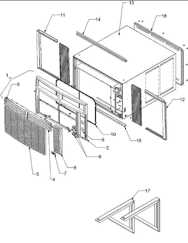 Outercase, Curtains and Front Assy Diagram and Parts List for RC24087C2DR  Amana Air Conditioner