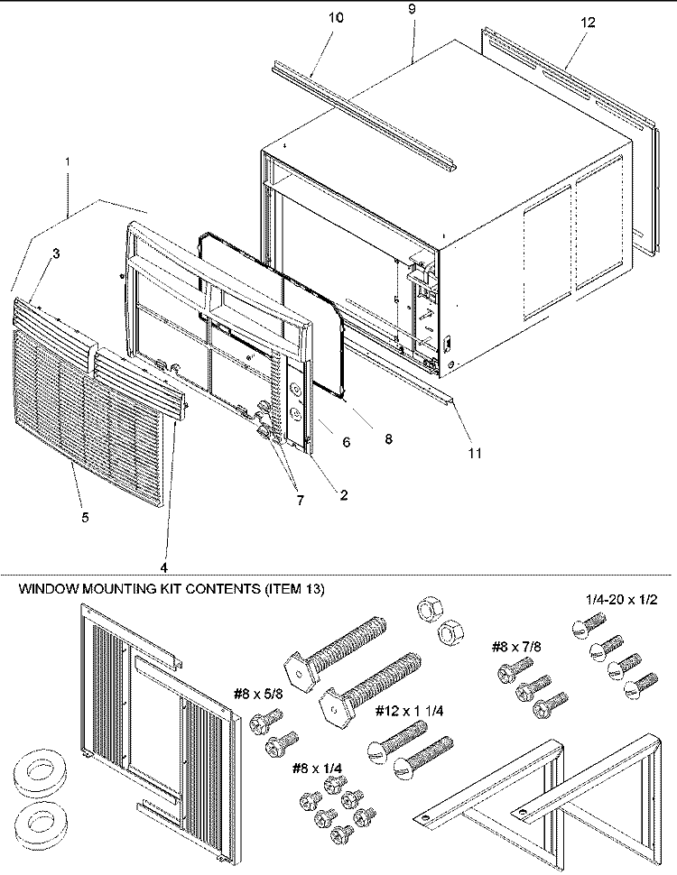 Outercase, Curtains and Front Assy Diagram and Parts List for RCF24080C5ER RE RCF24080C5ER B Amana Air Conditioner