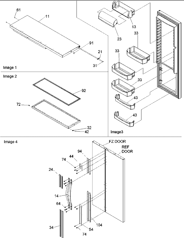 Refrigerator Door, Trim & Handles Diagram and Parts List for DRS2662AC PDRS2662AC0 Amana Refrigerator