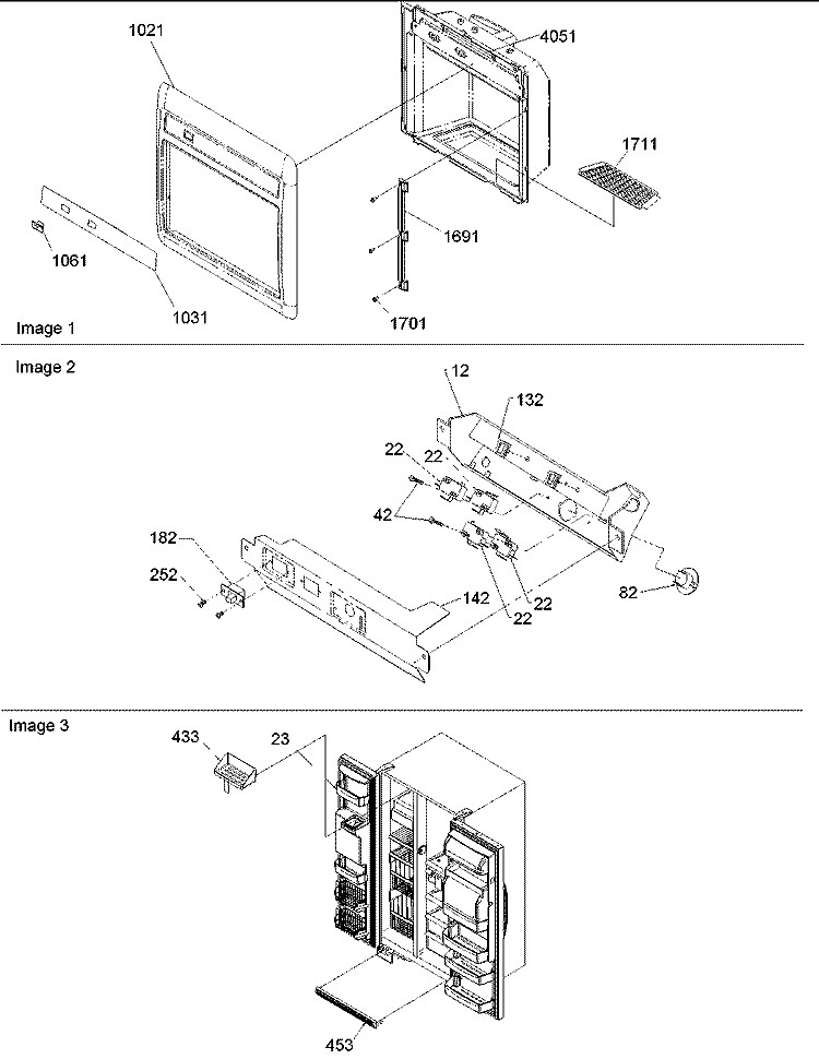 Façade Dispenser Cover, & Elec Brkt Assy Diagram and Parts List for DRS2662AC PDRS2662AC0 Amana Refrigerator