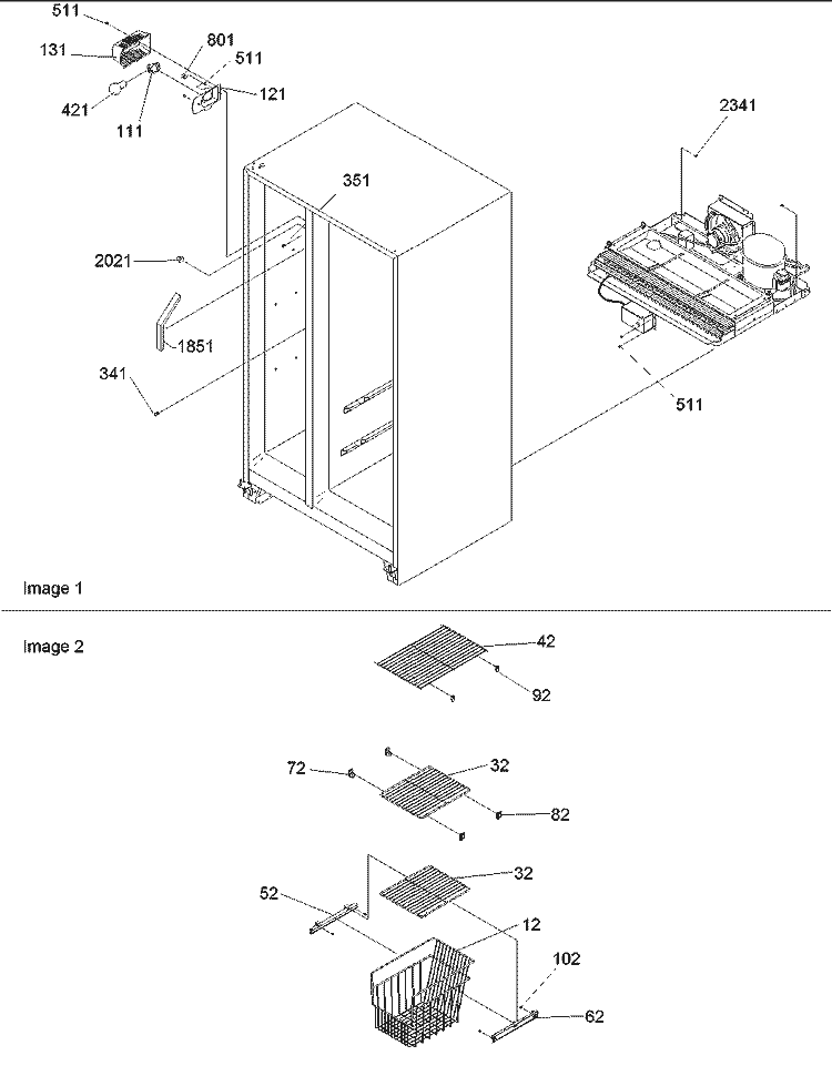 Freezer Shelves & Lights Diagram and Parts List for DRS2662AC PDRS2662AC0 Amana Refrigerator