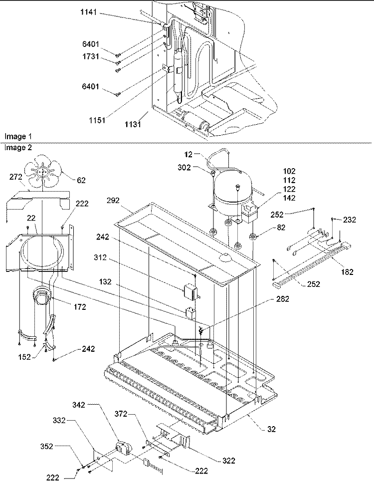 Machine Compartment Diagram and Parts List for BR22VE P1325015W B Amana Refrigerator