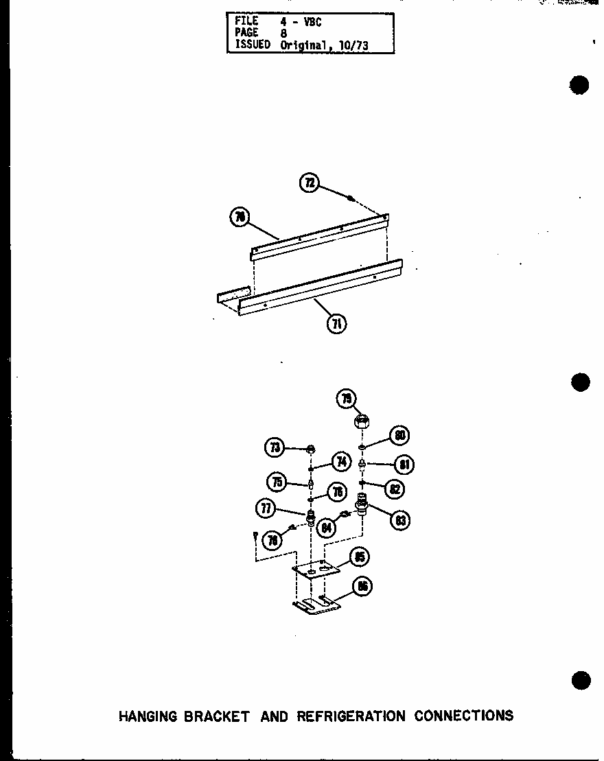 Hanging Bracket And Refrigeration Connections Diagram and Parts List for VBC-30 P54882-6 Amana Air Conditioner