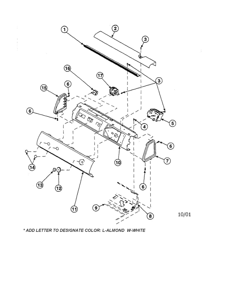 Graphic Panel, Control/controls Diagram and Parts List for  Crosley Washer