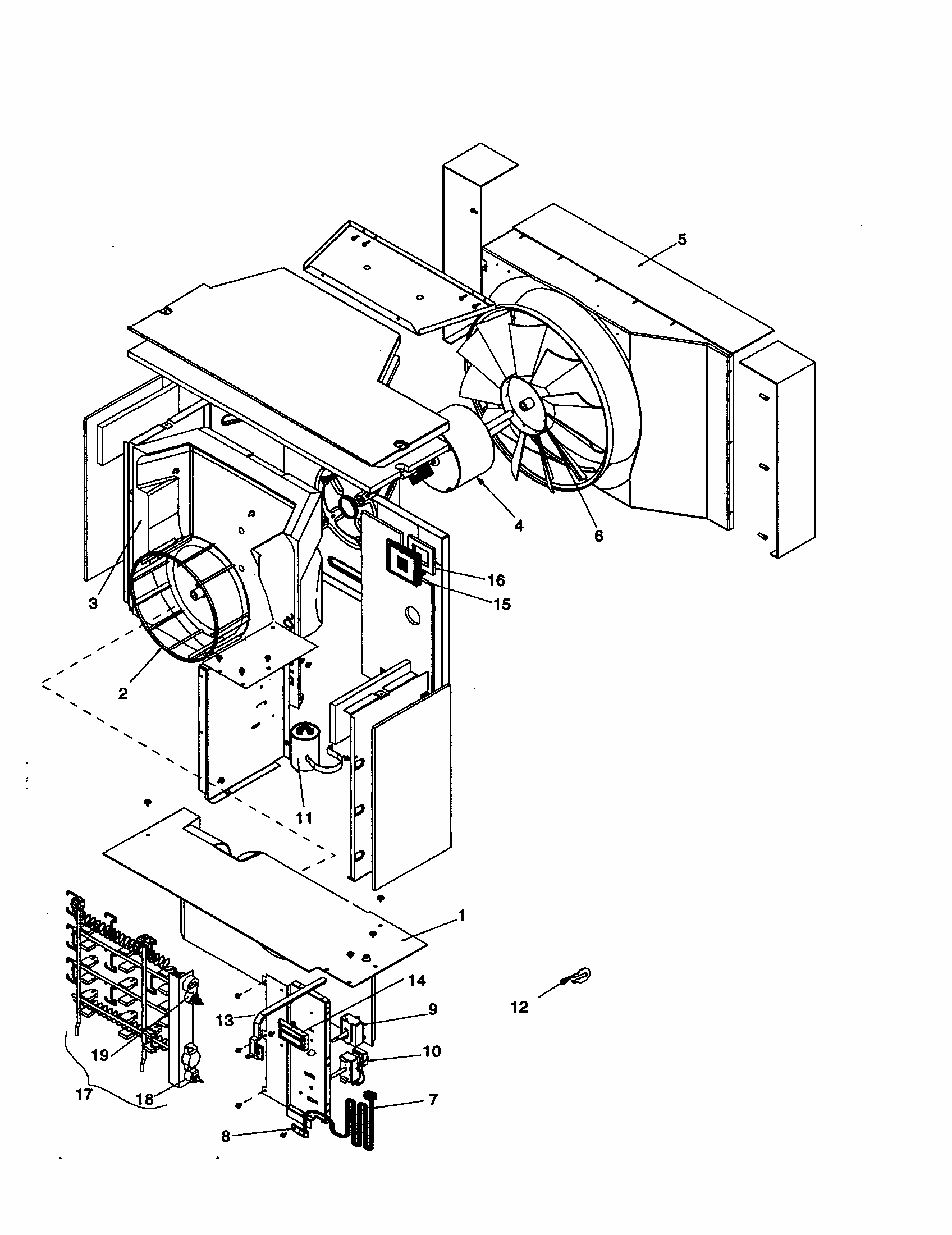Center Partition Assembly/controls Diagram and Parts List for RE18010C2D REV B Amana Air Conditioner