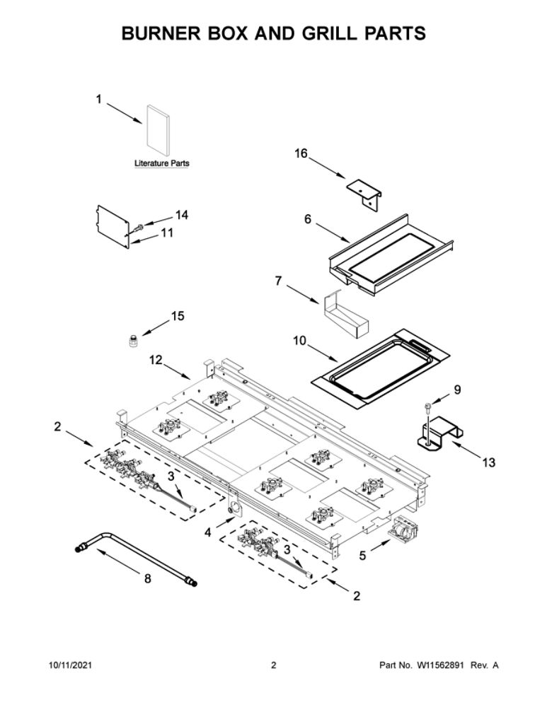 Burner Box And Grill Parts Diagram and Parts List for  Maytag Range