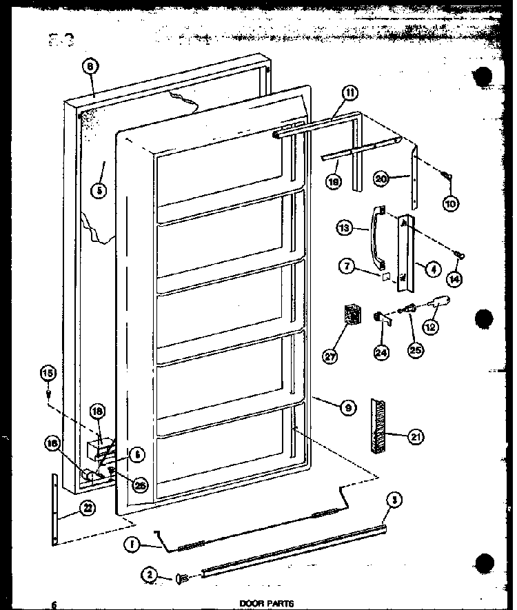 Door Parts Diagram and Parts List for U-23C P60345-83W Amana Freezer