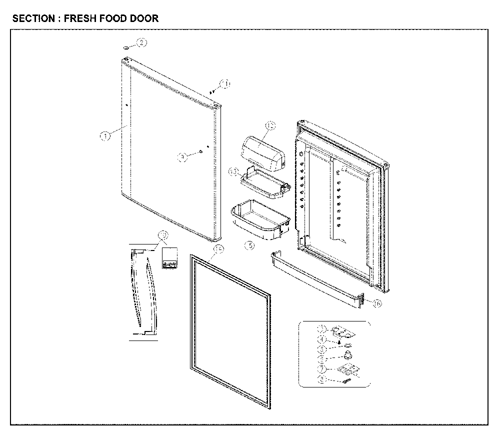 Fresh Food Door Diagram and Parts List for 11161209713  Kenmore Refrigerator