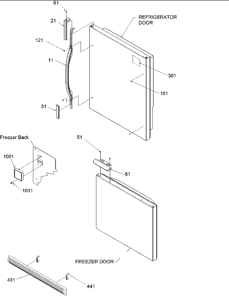 Door Handles & Accessories Diagram and Parts List for DRB1801AC PDRB1801AC0 Amana Refrigerator