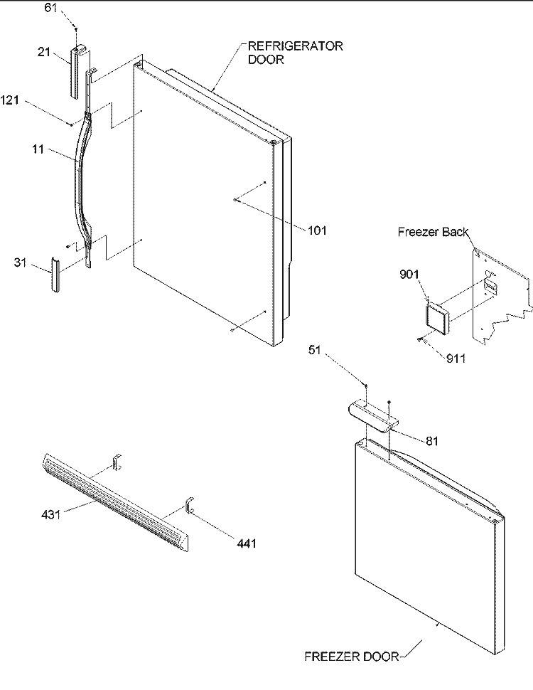 Door Handles & Accessories Diagram and Parts List for DRB2101AC PDRB2101AC0 Amana Refrigerator