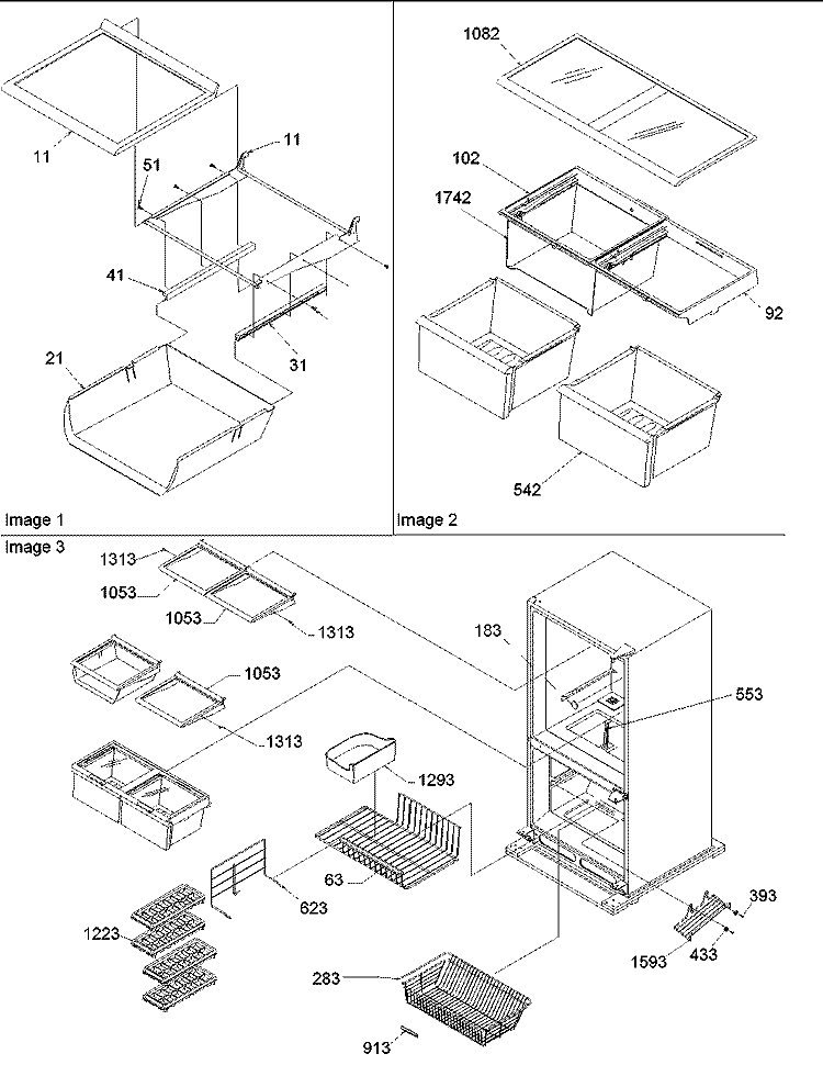 Shelving Diagram and Parts List for BRF520T1E P1321310W B Amana Refrigerator