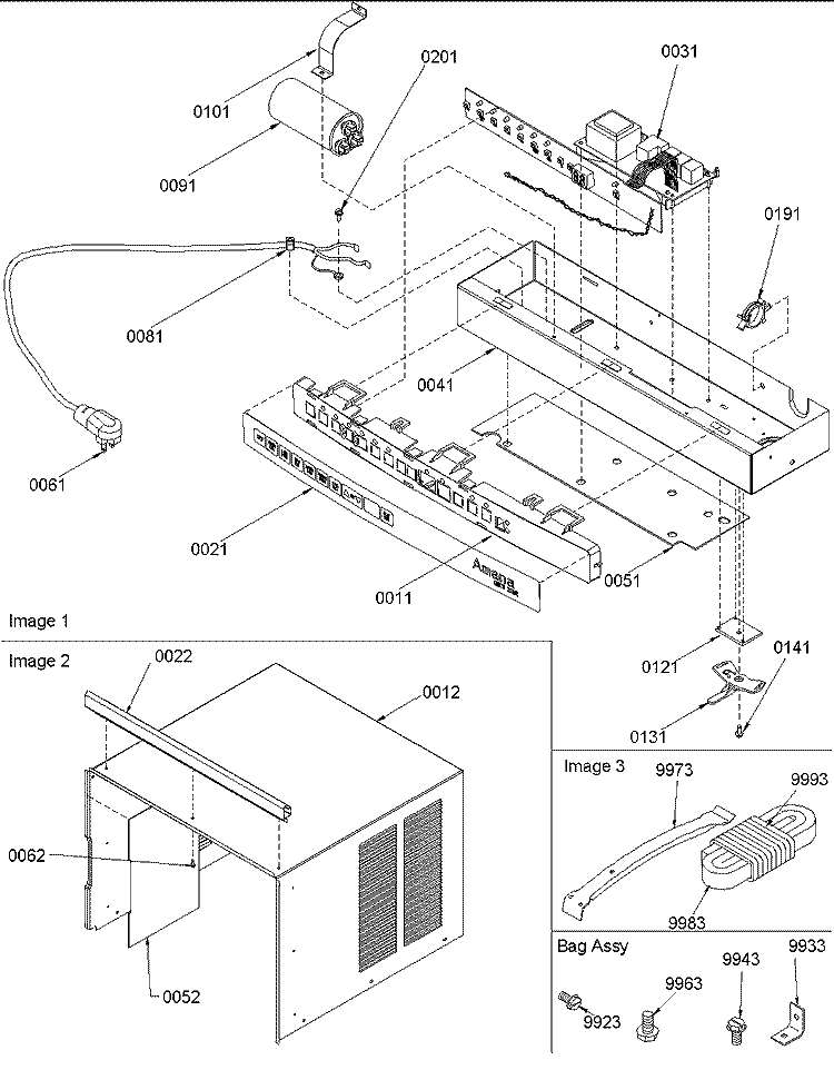 Control & Outer Case Assembly Diagram and Parts List for 8M11TA P1214618R Amana Air Conditioner