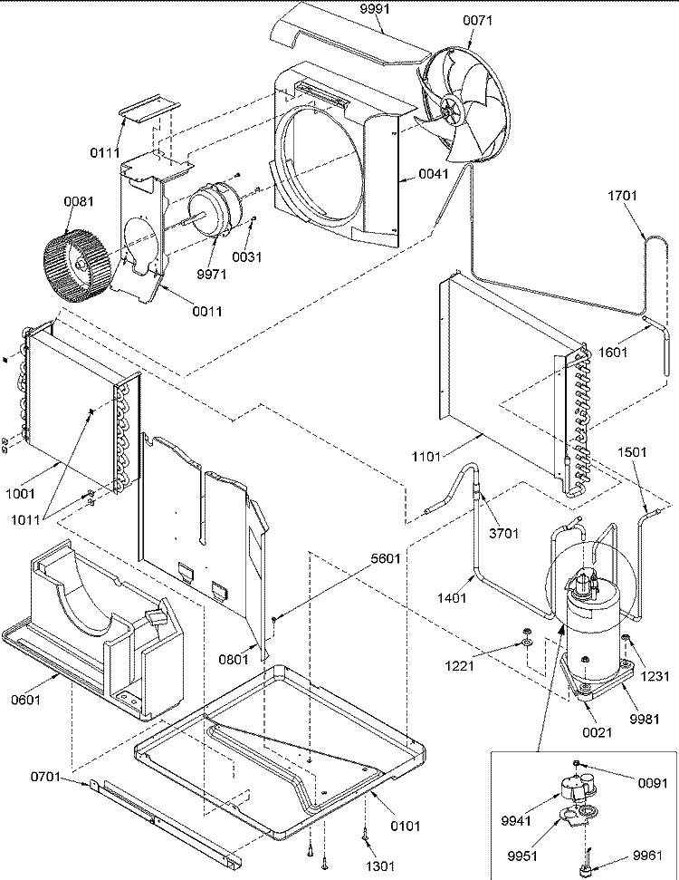 CHASSIS ASSEMBLY Diagram and Parts List for 7M11TA P1214602R Amana Air Conditioner