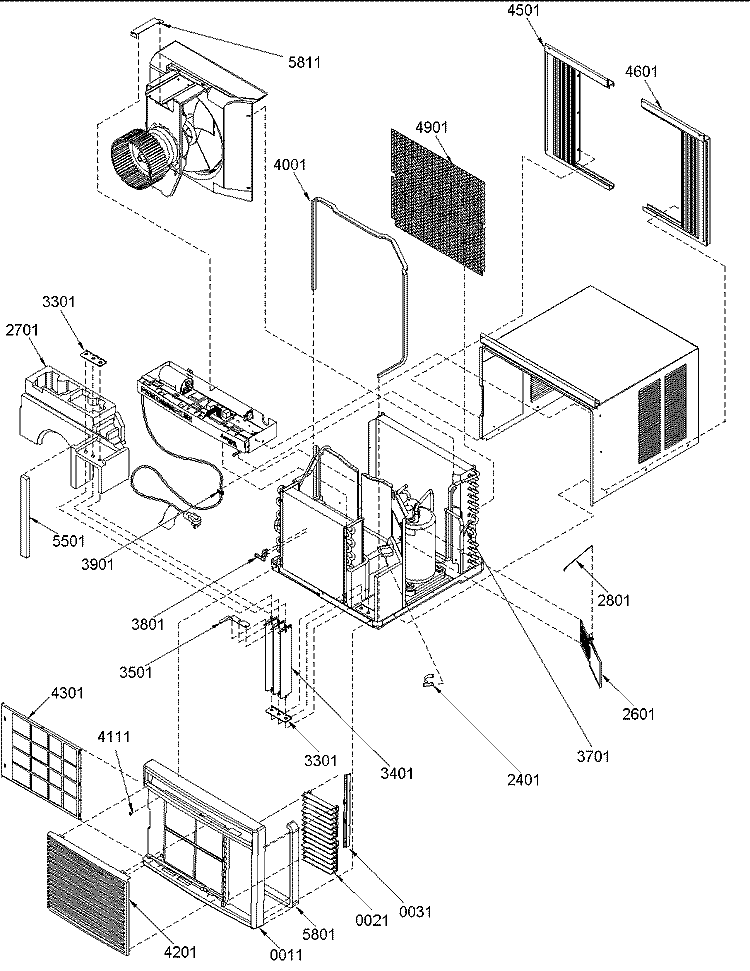 Chassis Assembly Diagram and Parts List for 9M11TA P1214607R Amana Air Conditioner