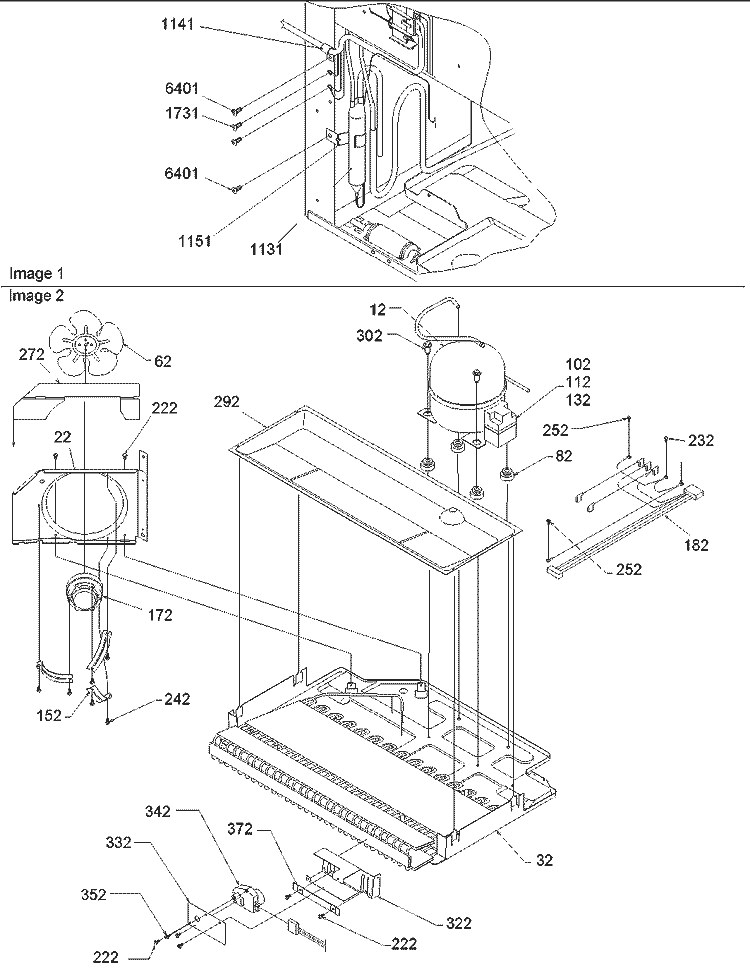 Machine Compartment Diagram and Parts List for BX21V2E P1325032W B Amana Refrigerator