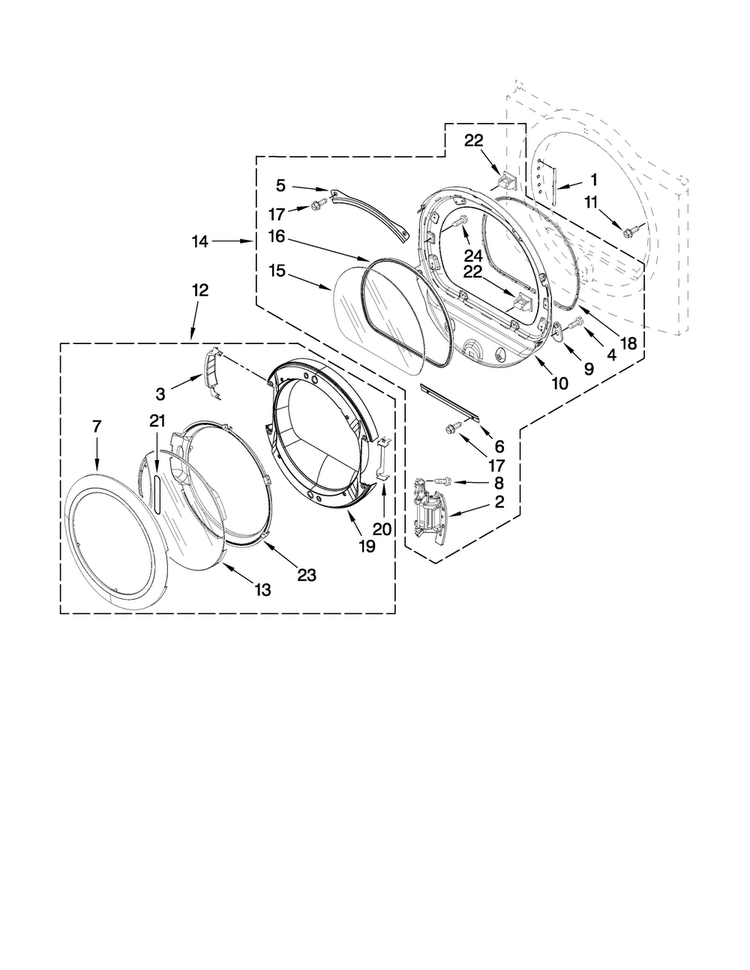 Door Parts Diagram and Parts List for  Maytag Dryer