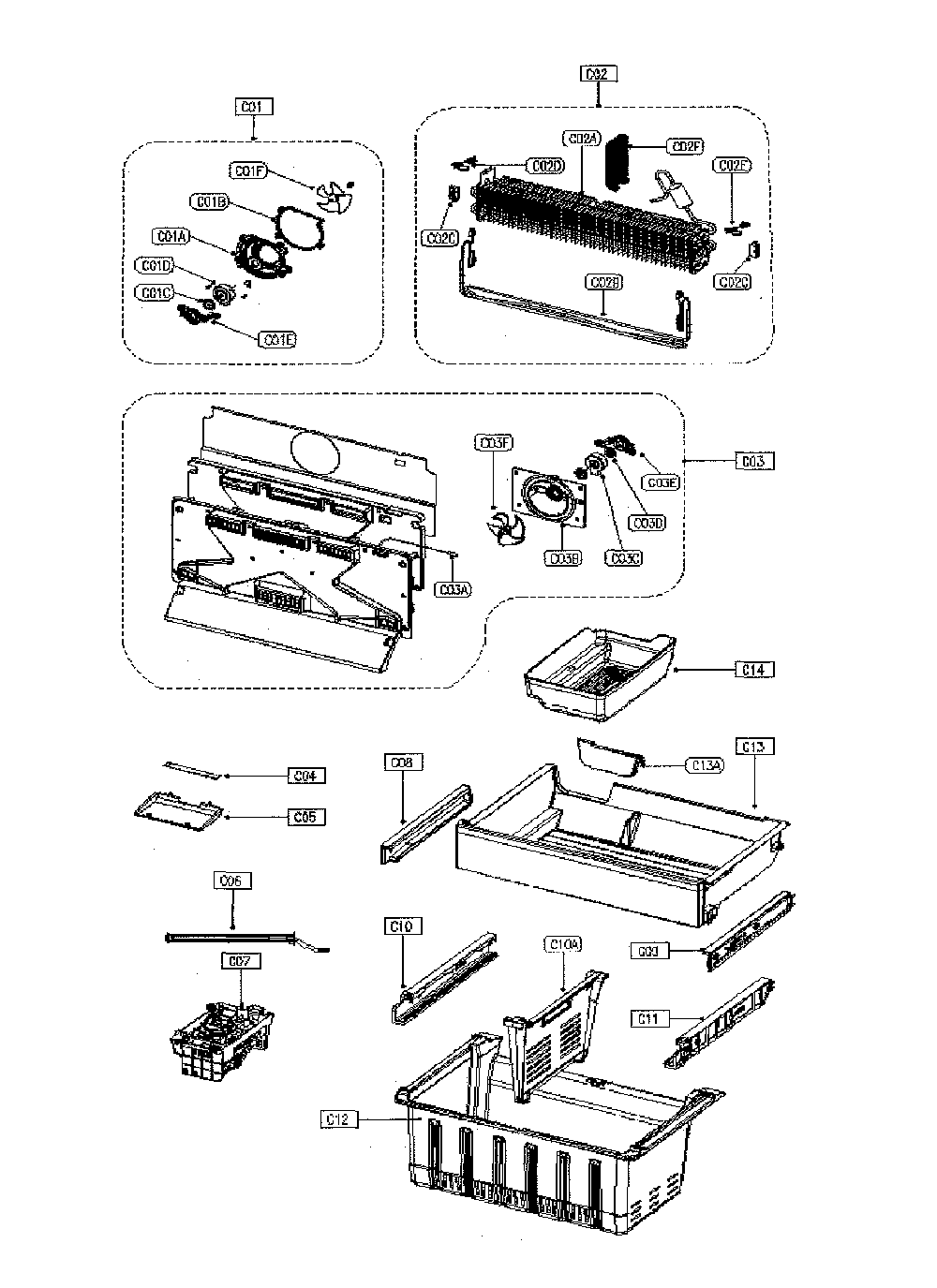 Evaporator Diagram and Parts List for 11173305910  Kenmore Refrigerator