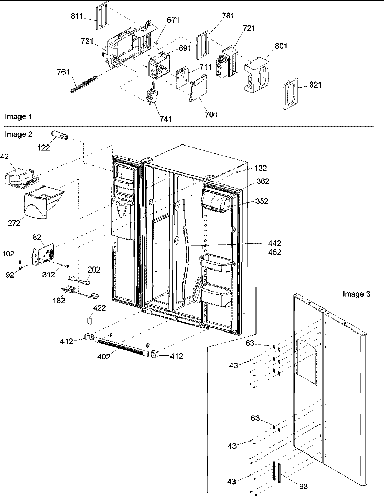 Controls, Light Shield & Door Handles Diagram and Parts List for PARSE664BC0 Amana Refrigerator