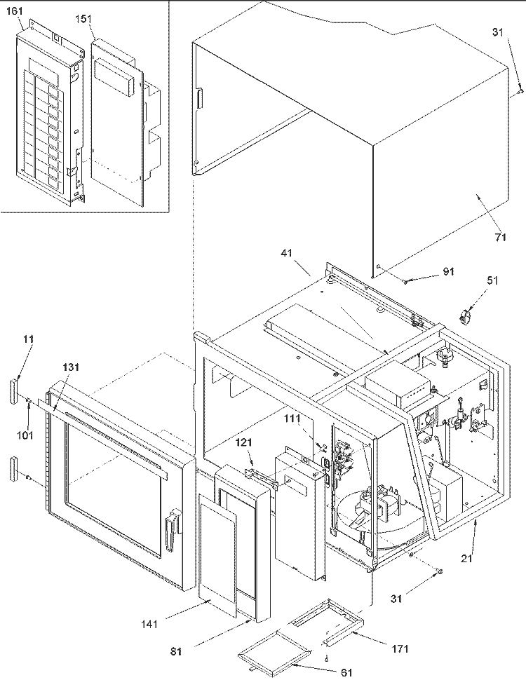 Outer Cabinet Diagram and Parts List for P1324701M Amana Microwave