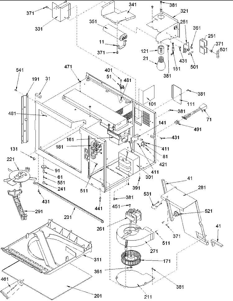 Internal Components Diagram and Parts List for P1324701M Amana Microwave
