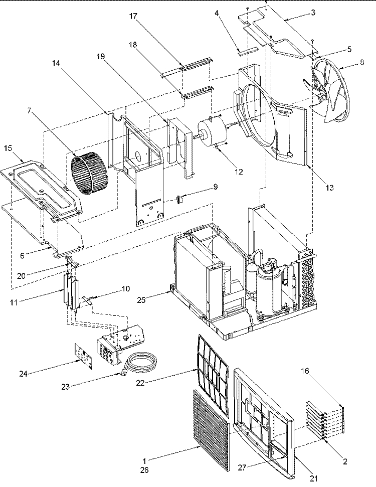 CHASSIS ASSEMBLY Diagram and Parts List for AAC081STA PAAC081STA0 Amana Air Conditioner