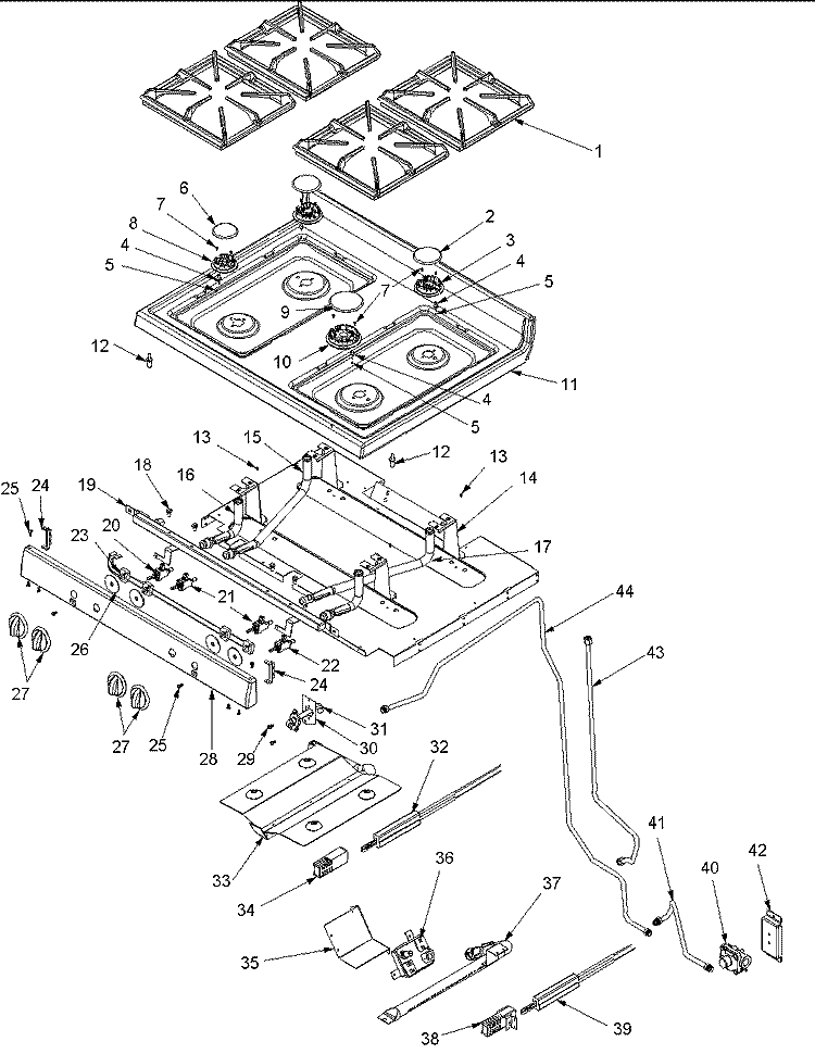 MAINTOP AND GAS SUPPLY Diagram and Parts List for PACF3325AW0 Amana Range