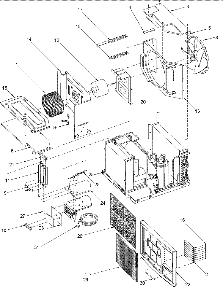CHASSIS ASSEMBLY Diagram and Parts List for AAC121SRA PAAC121SRA0 Amana Air Conditioner