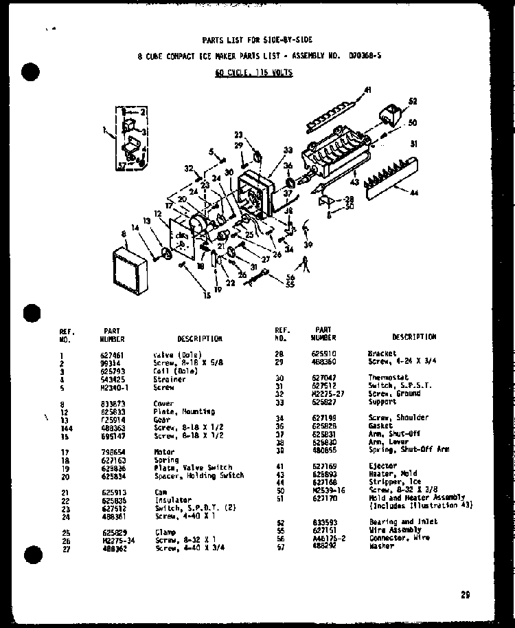 8 Cube Compact Ice Maker Diagram and Parts List for SP19E-C-P74870-2WC  Amana Refrigerator