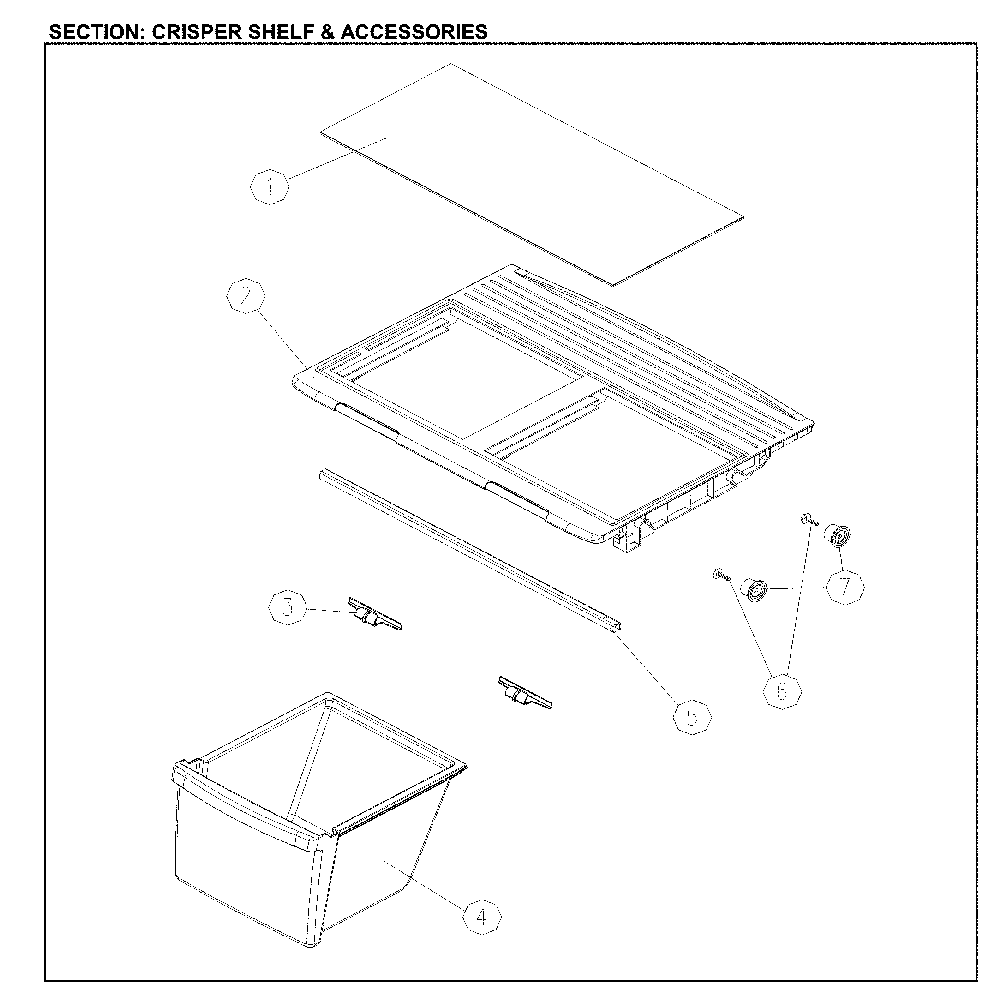 Crisper Shelf And Accessories Diagram and Parts List for 11161205714  Kenmore Refrigerator