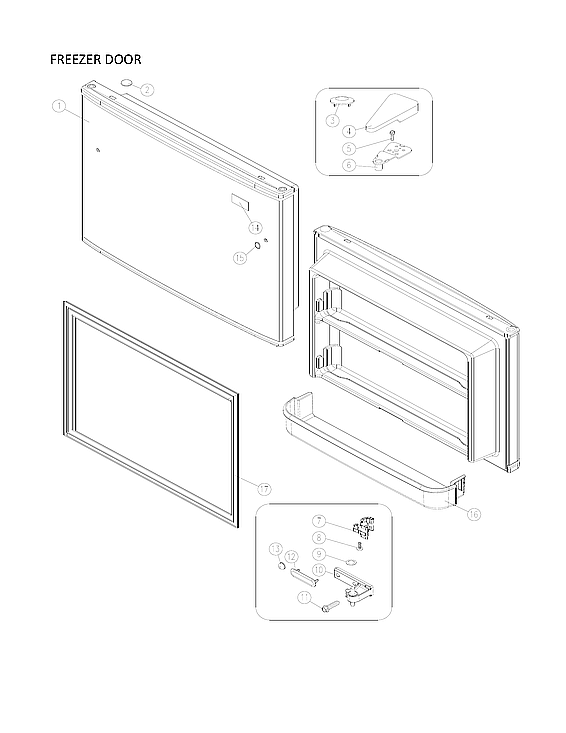 Freezer Door Parts Diagram and Parts List for 11160712911  Kenmore Refrigerator