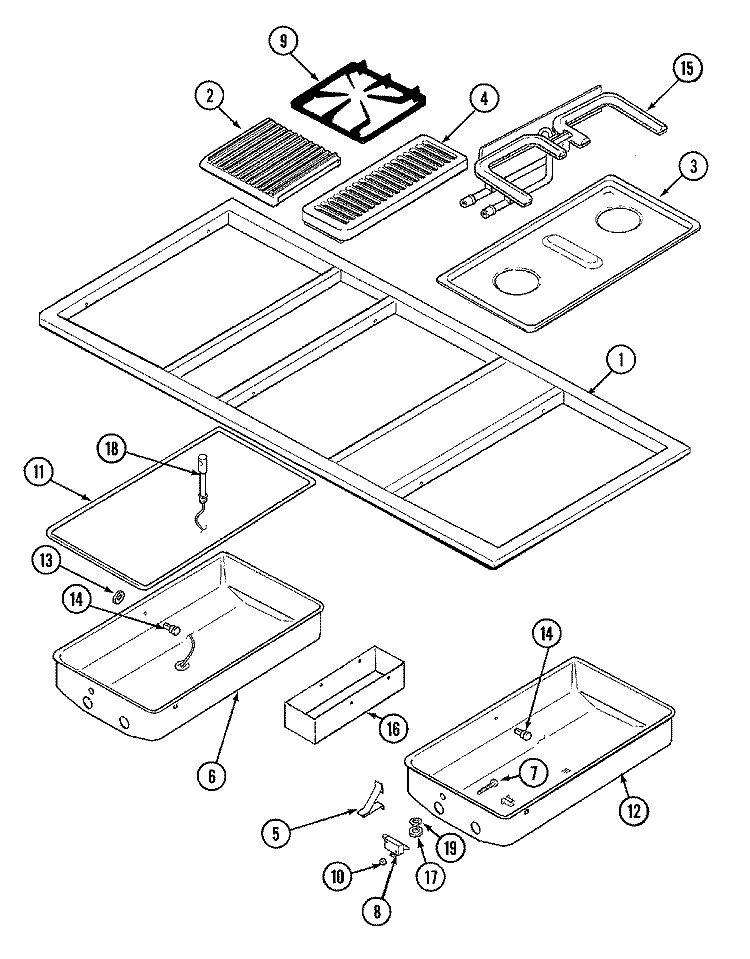 TOP ASSEMBLY Diagram and Parts List for  Jenn-Air Cooktop