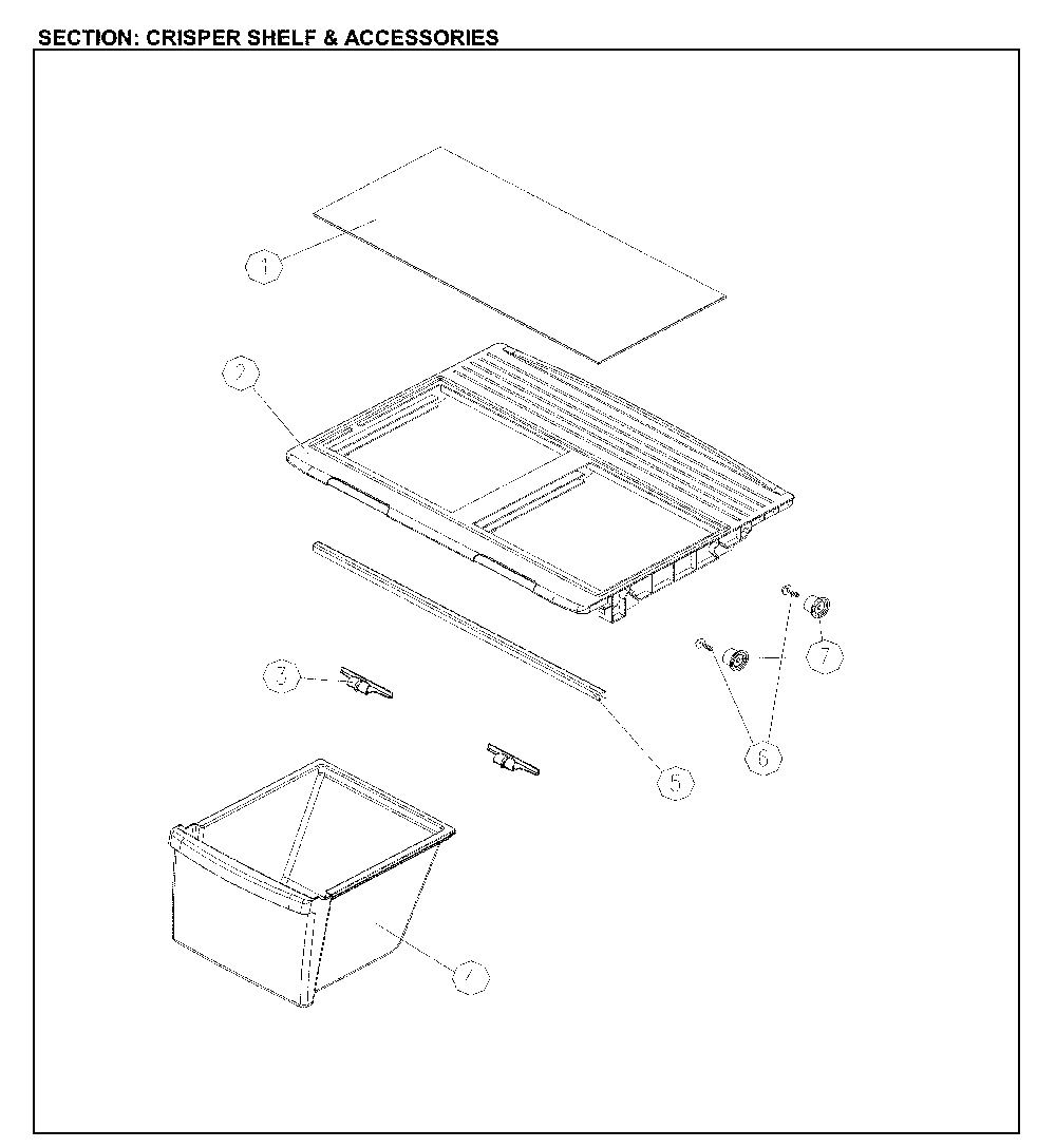 Crisper And Shelf Diagram and Parts List for 11161209713  Kenmore Refrigerator