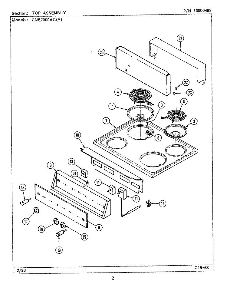 TOP ASSEMBLY Diagram and Parts List for CNE2000ACW  Maytag Range