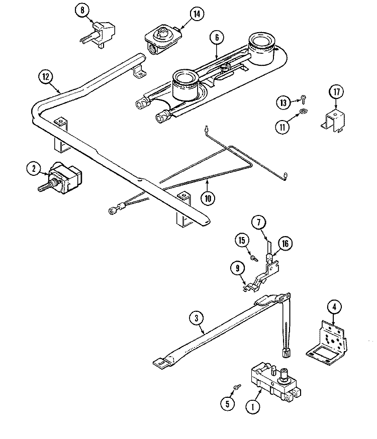 GAS CONTROLS (CRP5300AXx) Diagram and Parts List for CRP5300AXW  Maytag Range