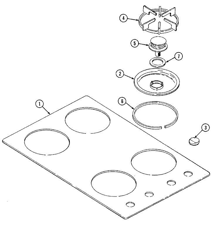 TOP ASSEMBLY Diagram and Parts List for  Magic Chef Cooktop