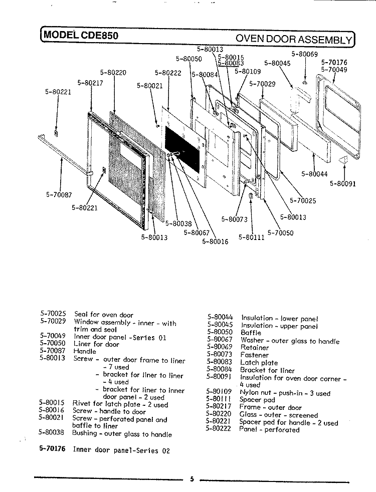 OVEN DOOR ASSEMBLY Diagram and Parts List for  Maytag Range