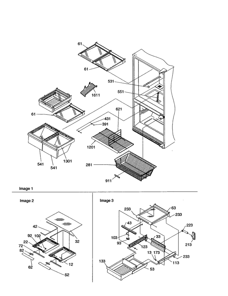 Shelving Diagram and Parts List for BX21V2E-P1325031WB  Amana Refrigerator