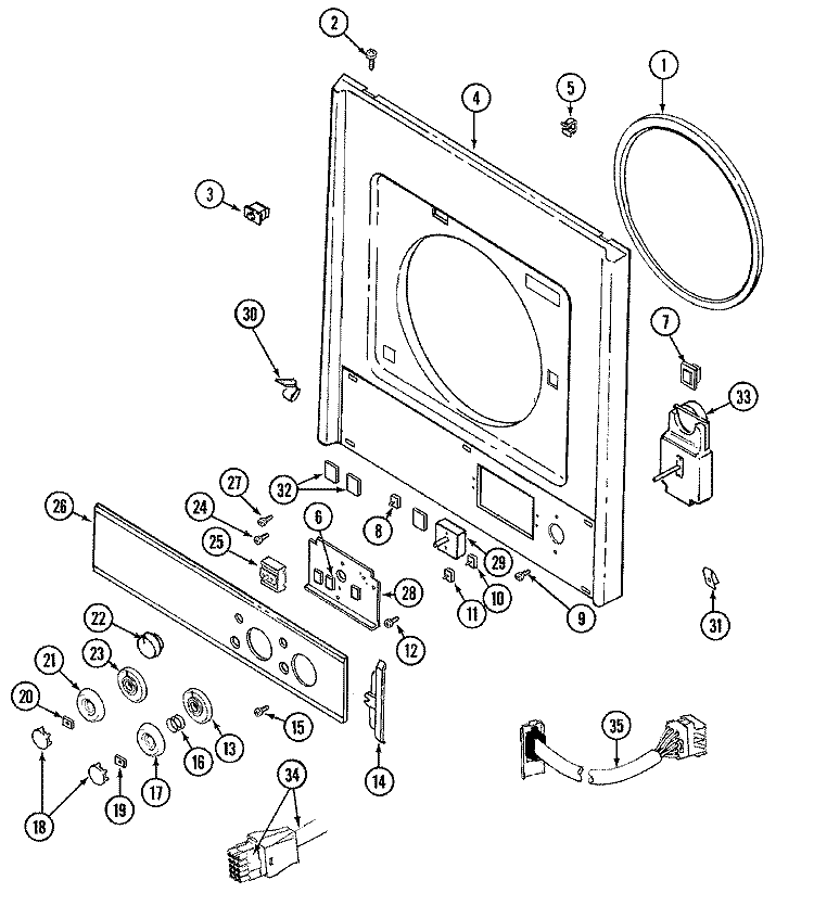 FRONT PANEL & CONTROL PANEL Diagram and Parts List for  Maytag Washer Dryer Combo