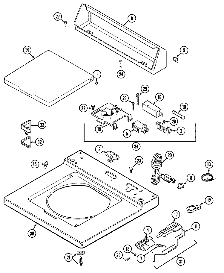 TOP Diagram and Parts List for  Maytag Washer