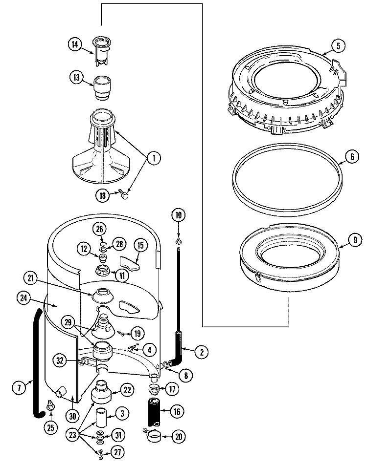 TUB Diagram and Parts List for  Maytag Washer