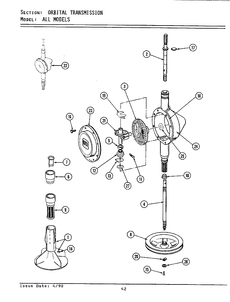ORBITAL TRANSMISSION Diagram and Parts List for  Maytag Washer