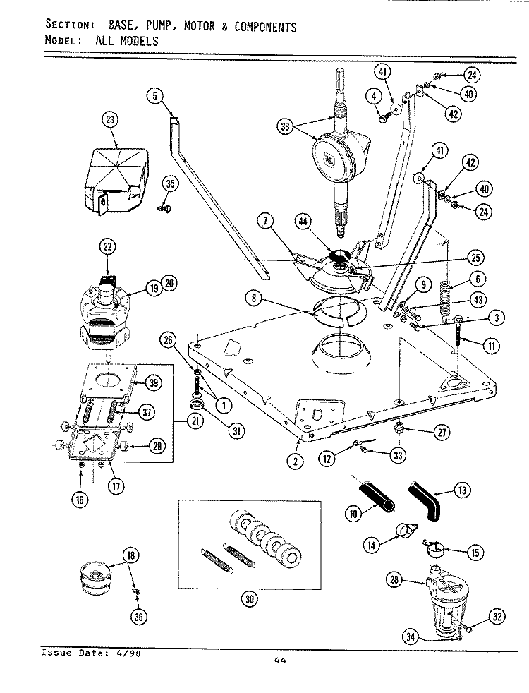 BASE, PUMP, MOTOR & COMPONENTS Diagram and Parts List for  Maytag Washer