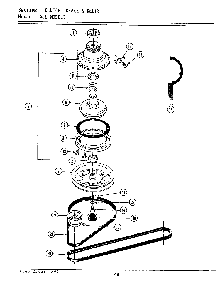 CLUTCH, BRAKE & BELTS Diagram and Parts List for  Maytag Washer