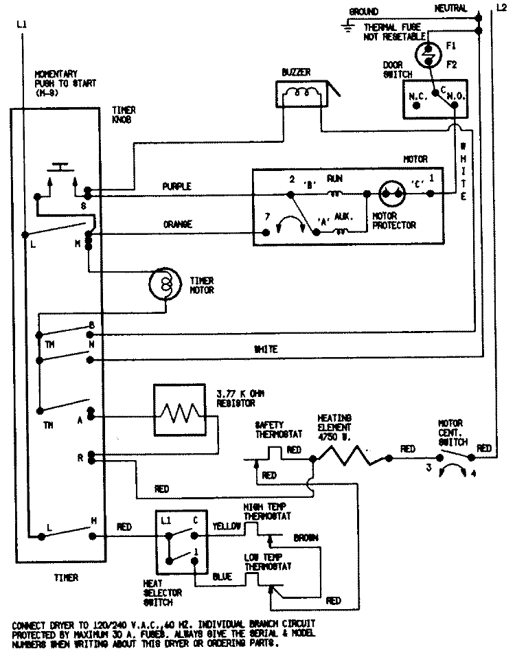 WIRING INFORMATION Diagram and Parts List for  Crosley Dryer