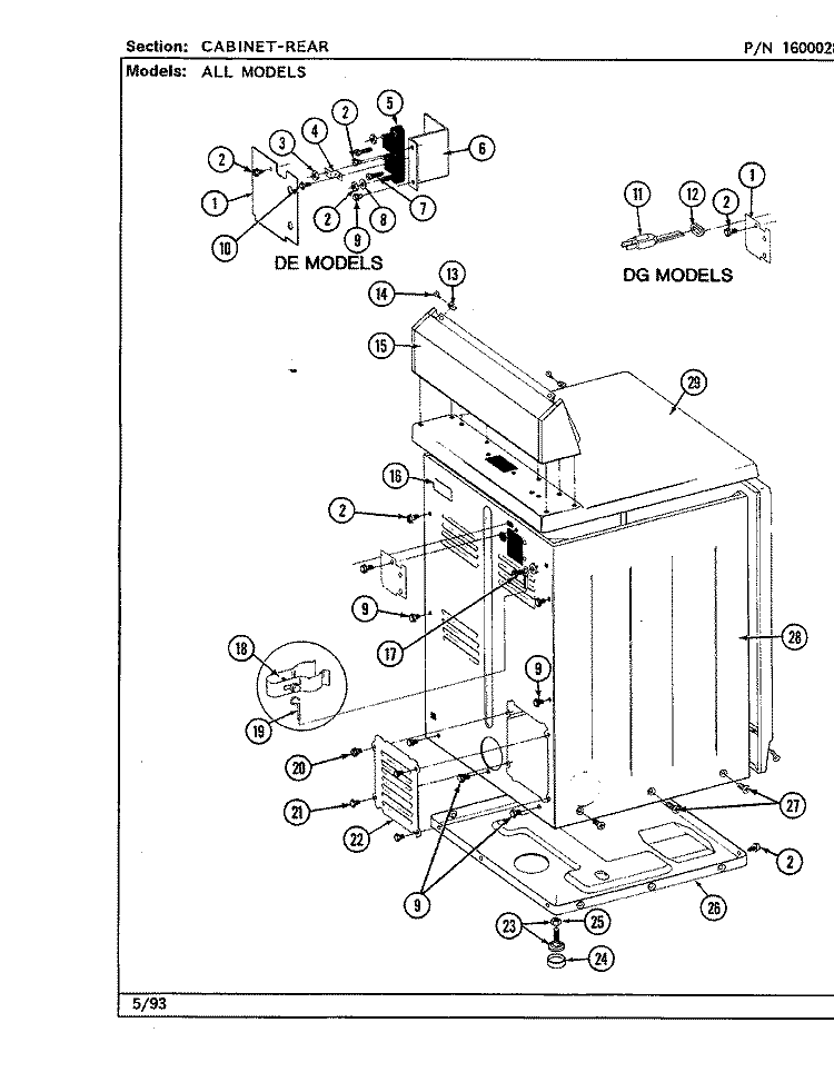 CABINET - REAR Diagram and Parts List for  Maytag Dryer