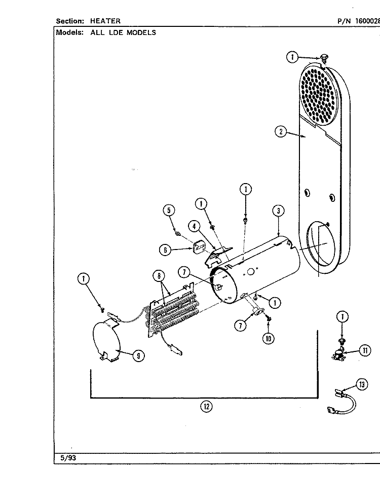 HEATER Diagram and Parts List for  Maytag Dryer